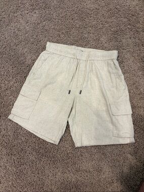 Kenneth Cole Linen Blend Beige Drawstring Cargo Shorts